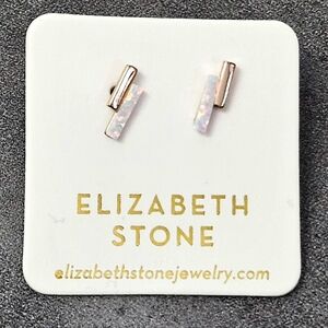 Elizabeth Stone Opal Rose Gold Mod Bar Earrings NEW